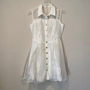 Club Donna White Sheer Collared‎ Button-Up Mini Dress Size M / 38 Ukrainian
